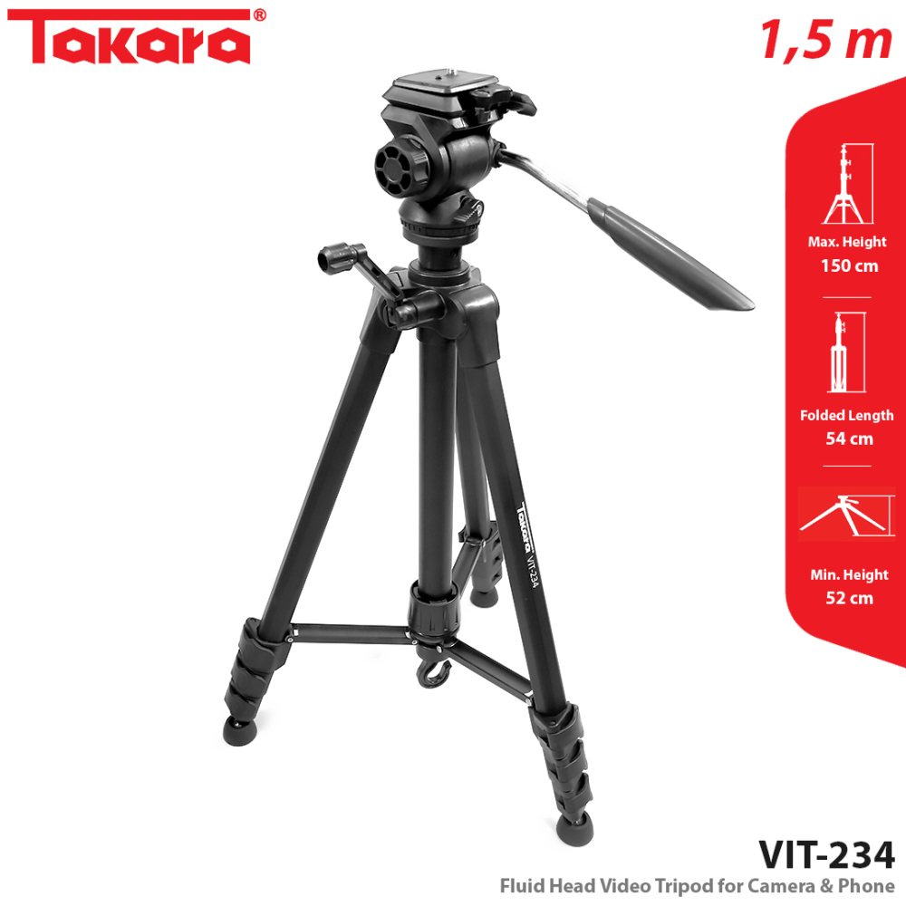 Takara VIT-234 Fluid Head Video Tripod for Camera & Phone