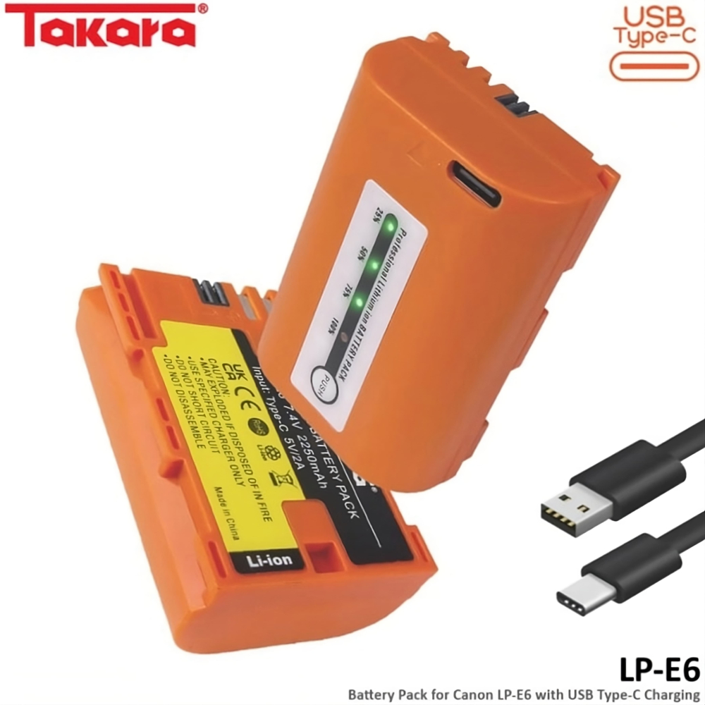 Takara LP-E6 / E6NH Battery with USB Type-C for Canon Camera