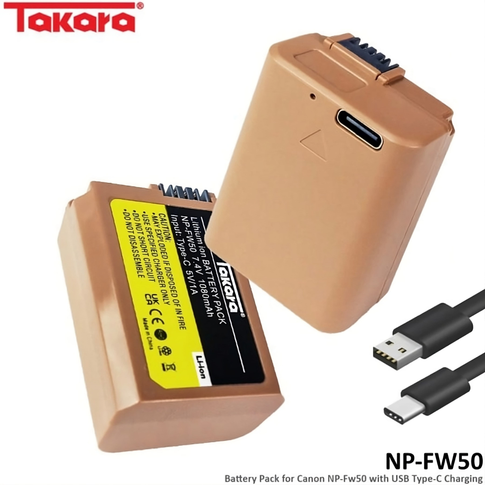 Takara NP-FW50 Battery with USB Type-C for Sony Camera