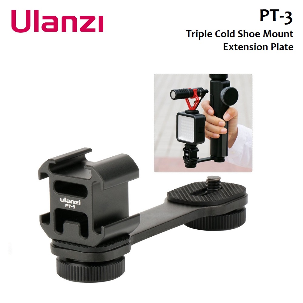 Ulanzi PT-3 Triple Cold Shoe Mount Adapter Bracket for Mic LED
