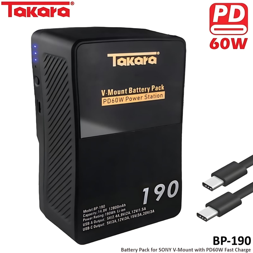 Takara BP-190 V-Mount Battery with USB Type-C