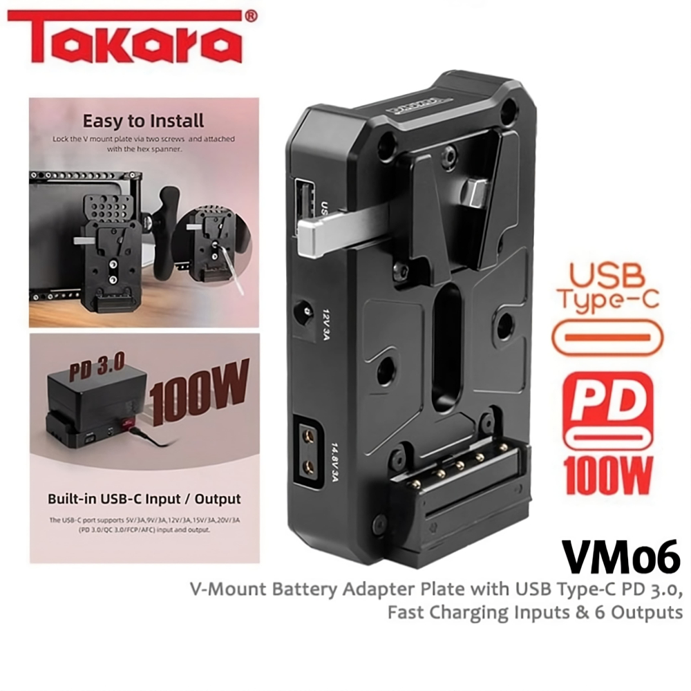 Takara VM06 V-Mount Battery Bracket Adapter Plate with USB Type-C