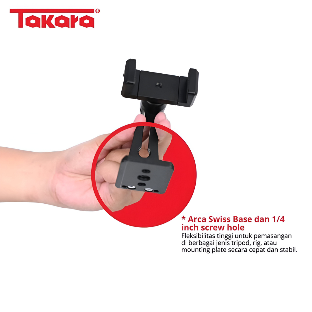 Takara PH-08 Adjustable 360 Metal Phone Holder with Dual Cold Shoe Mount & Arca-Swiss Base Plat - Image 5