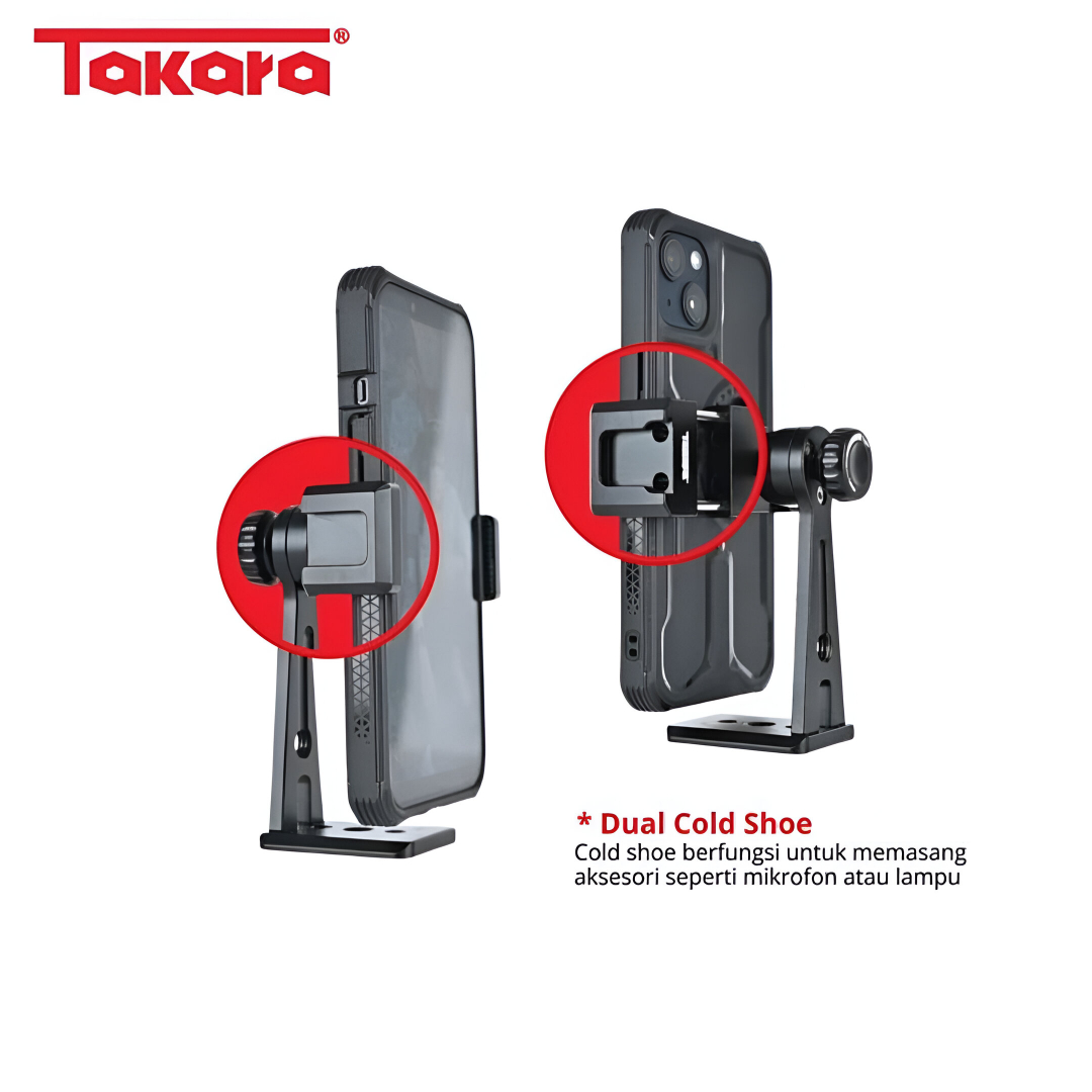 Takara PH-08 Adjustable 360 Metal Phone Holder with Dual Cold Shoe Mount & Arca-Swiss Base Plat - Image 3