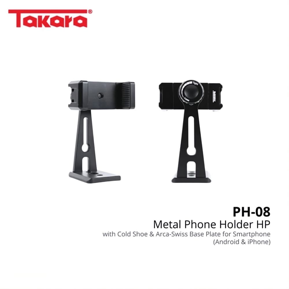 Takara PH-08 Adjustable 360 Metal Phone Holder with Dual Cold Shoe Mount & Arca-Swiss Base Plat