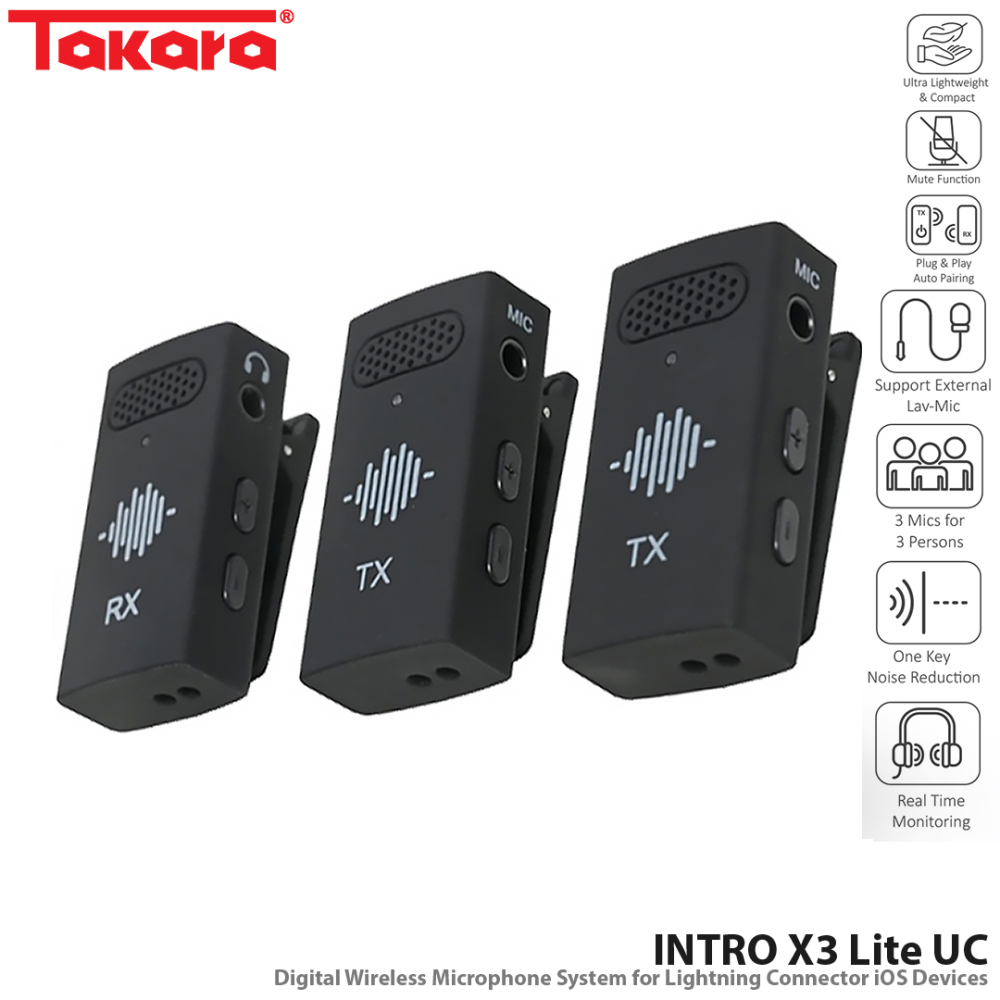 Takara Intro X3 Lite Version Digital Wireless Mic Microphone System for Type C