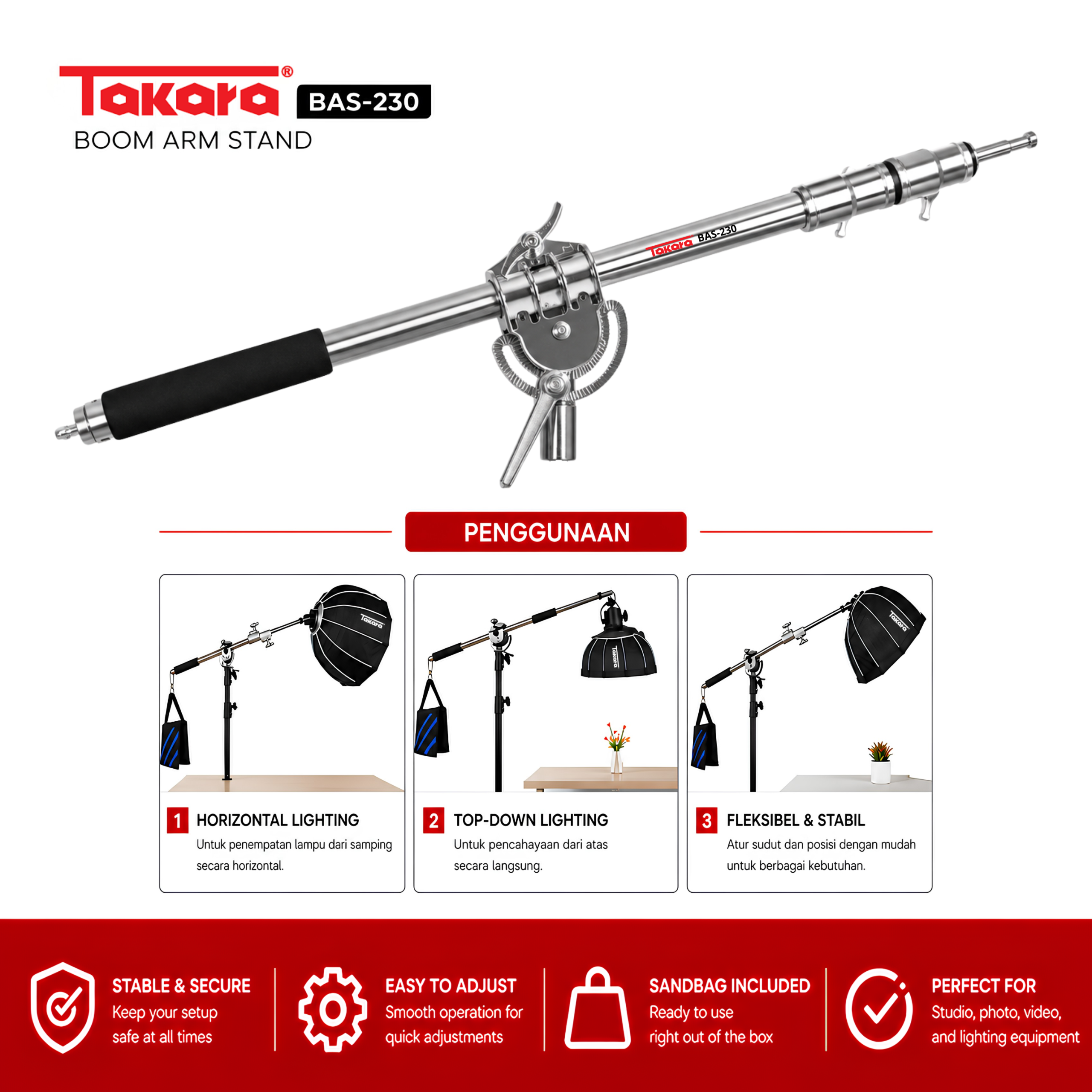 Takara BAS-230 Heavy Duty Boom Arm with Sand Bag - Image 4