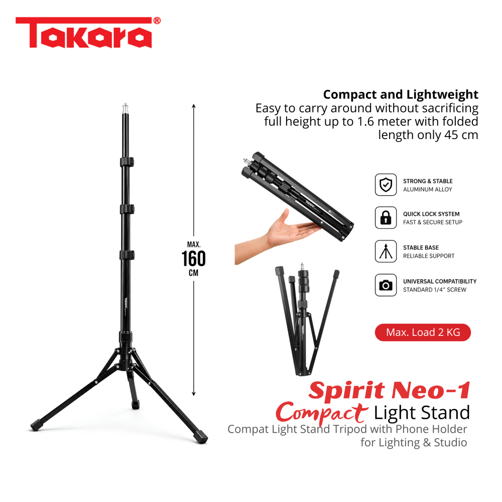 Takara SPIRIT NEO-1 Compact Light Stand Tripod for Lightning & Studio