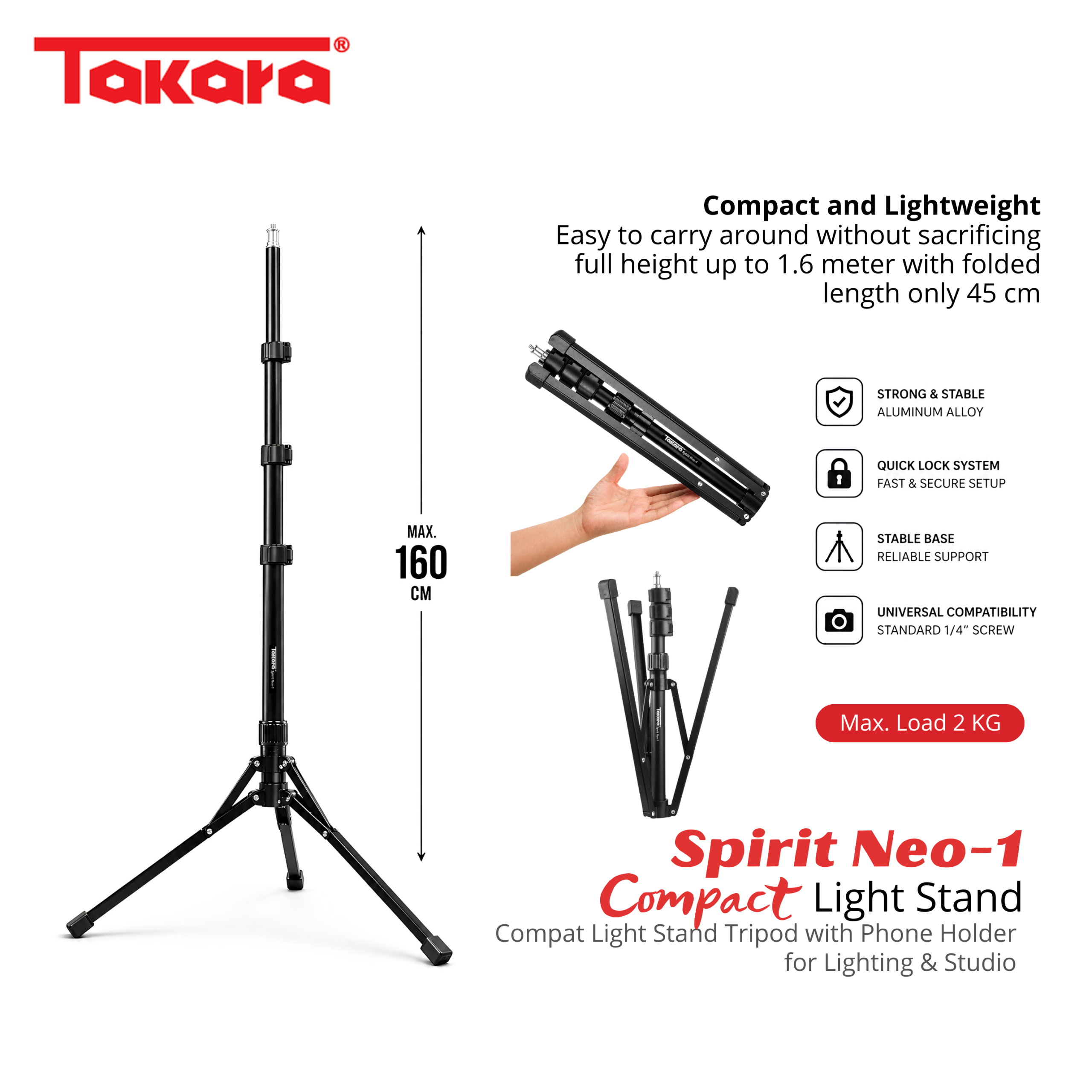 Takara SPIRIT NEO-1 Compact Light Stand Tripod for Lightning & Studio