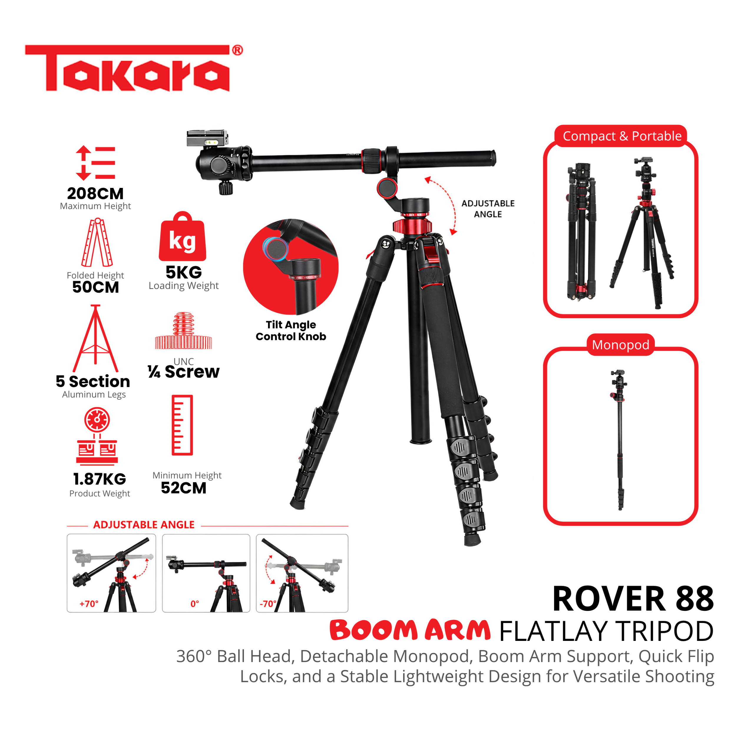 Takara Rover 88 Boom Arm Flatlay Tripod