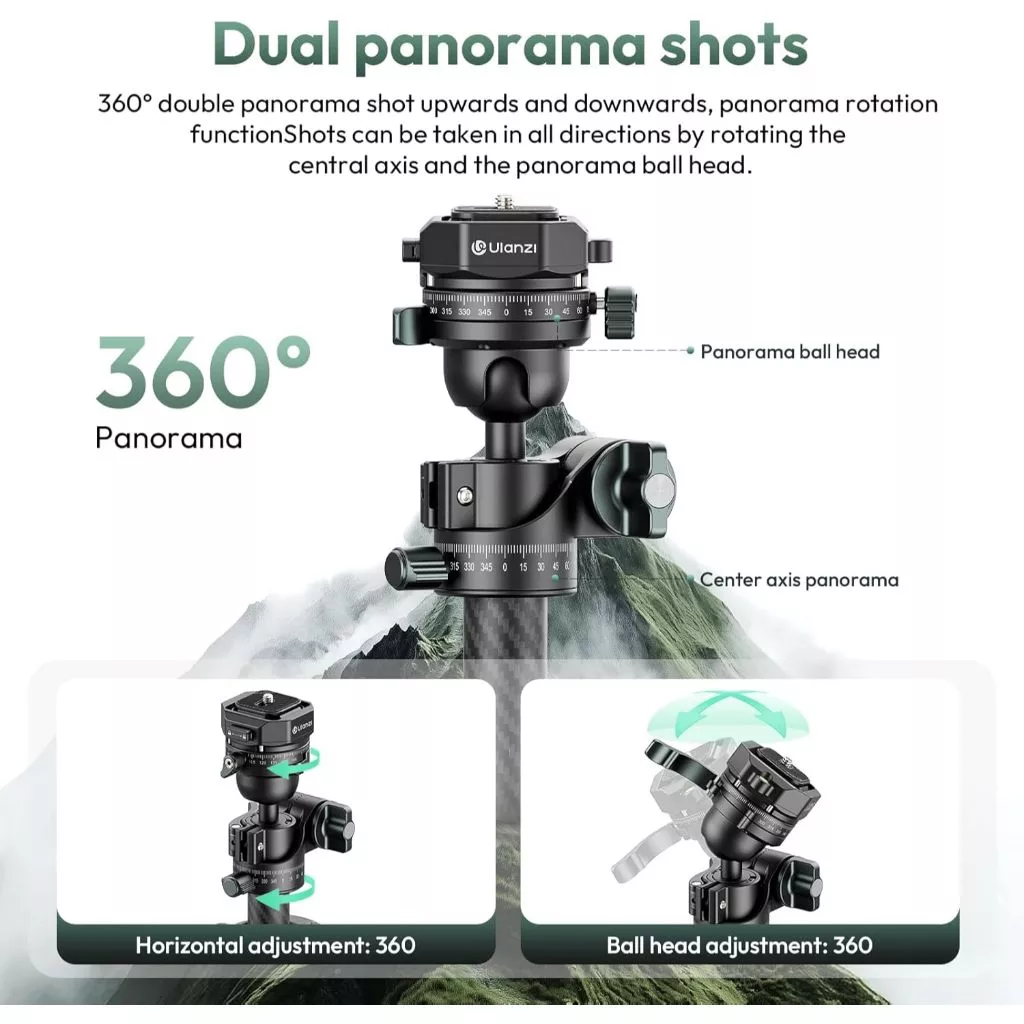 Ulanzi JJ05 GlideGO Universal Carbon Fiber Travel Tripod UKA Quick Release Head - Image 3