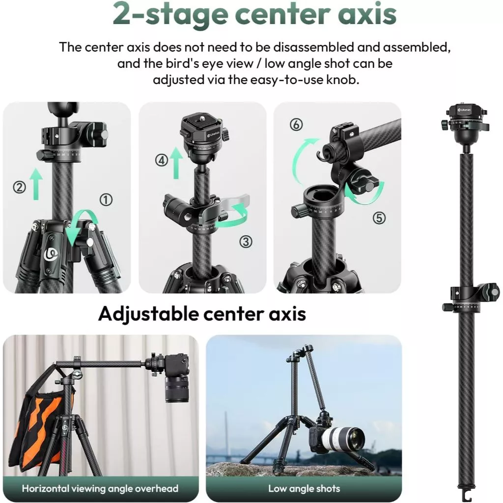 Ulanzi JJ05 GlideGO Universal Carbon Fiber Travel Tripod UKA Quick Release Head - Image 4