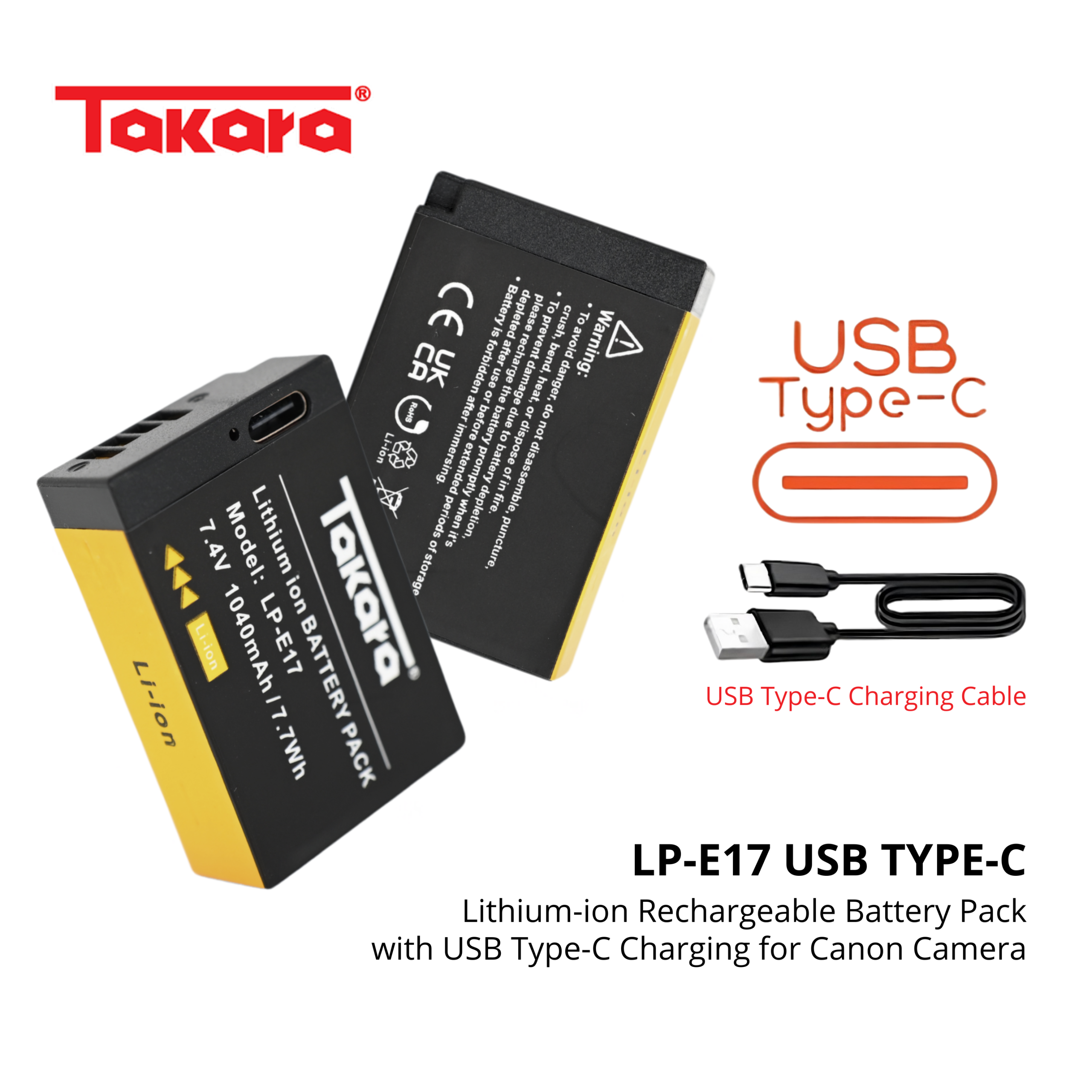 Takara LP-E17 Battery Pack with USB Type-C Compatible for CANON Cameras