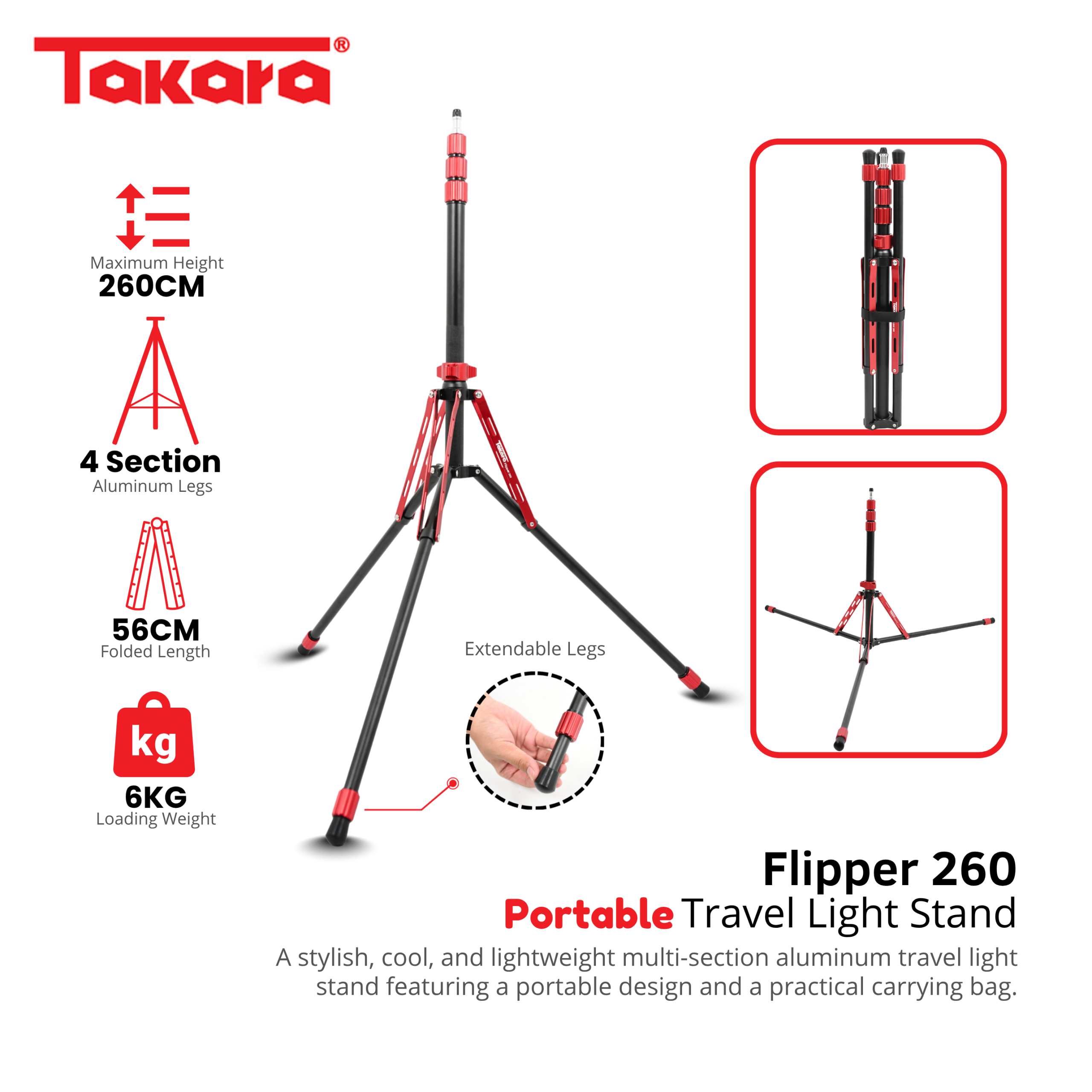 Takara Flipper 260 Travel Light Stand Aluminum Portable & Multi-Section (Copy)