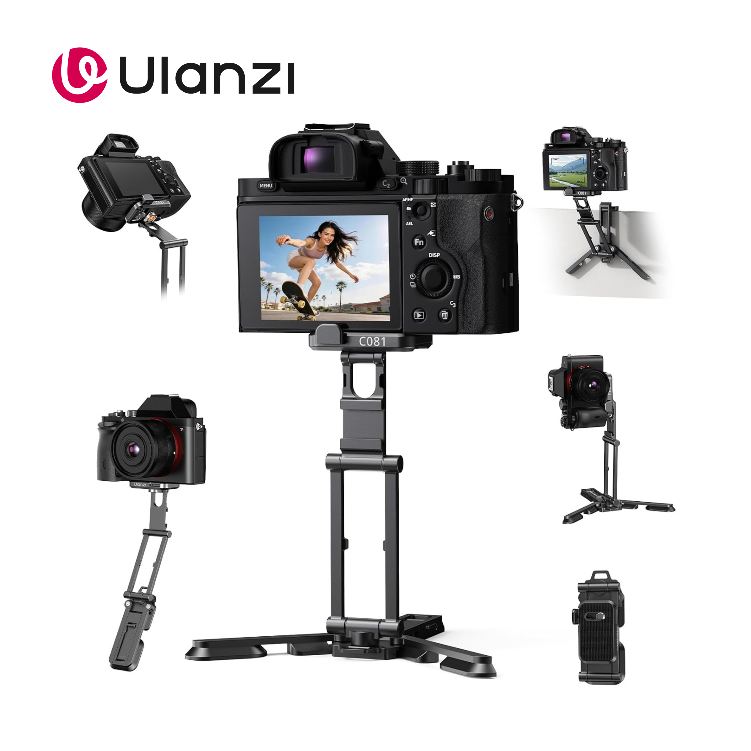 Ulanzi C081 Mini Camera Tripod Stand, 4-in-1 Handheld Grip, Foldable Desktop Tabletop Mount & Hanging Hook