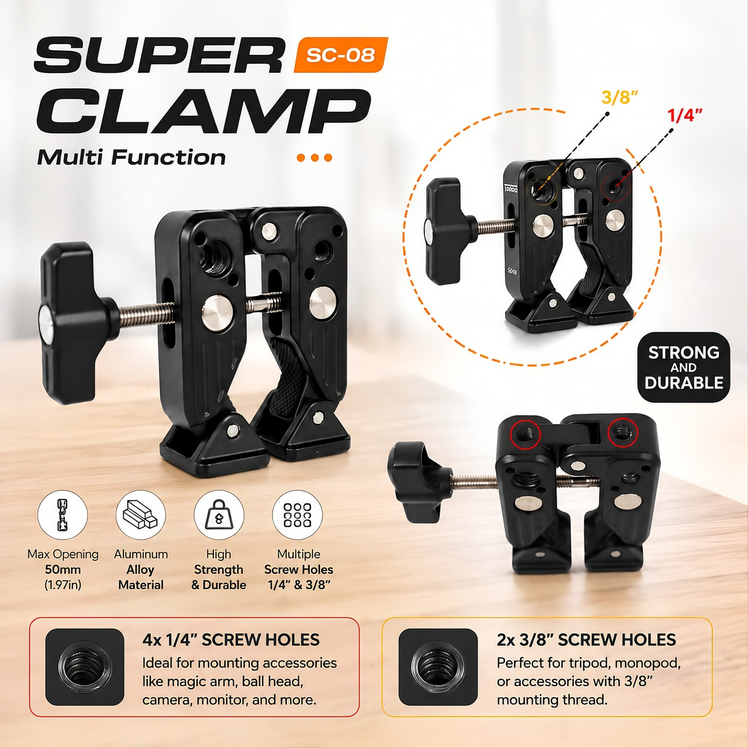 Takara SC-08 Aluminum Adjustable Metal Super Clamp - Image 5