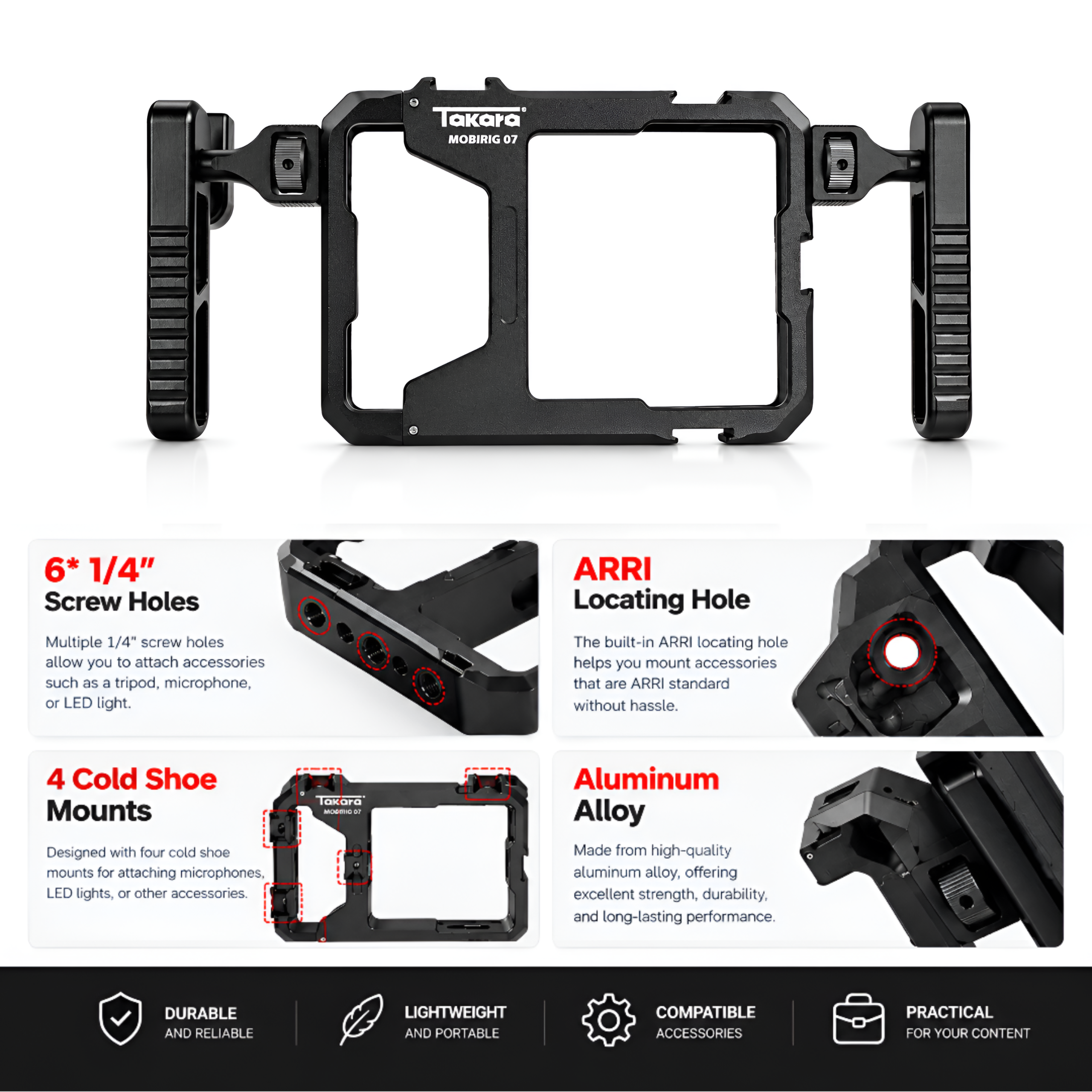 Takara Mobirig 07 Metal Cage Video Rig with Dual Handle Grip for Smartphone - Image 4