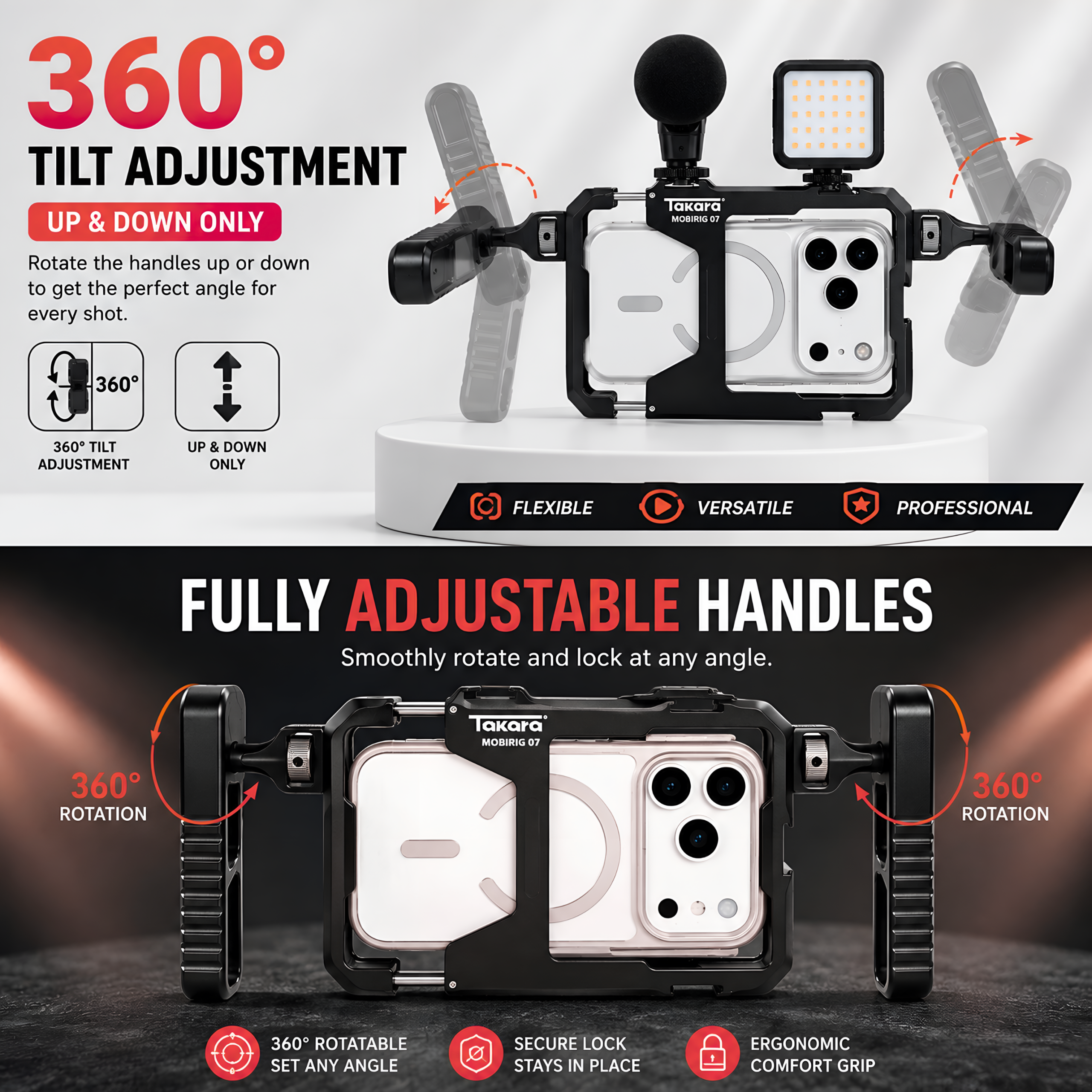 Takara Mobirig 07 Metal Cage Video Rig with Dual Handle Grip for Smartphone - Image 8